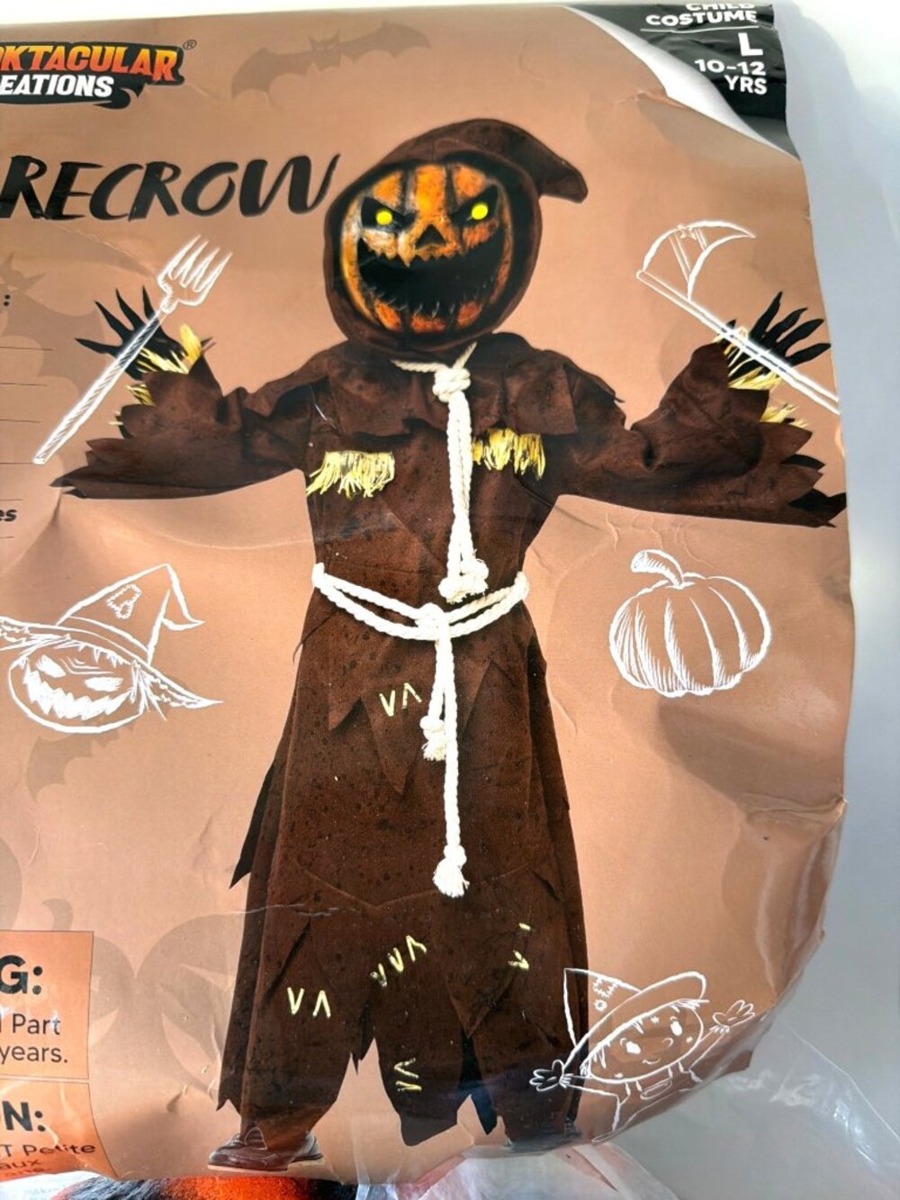Spooktacular Scarecrow Halloween Costume Pumpkin Head Mask Child Size L